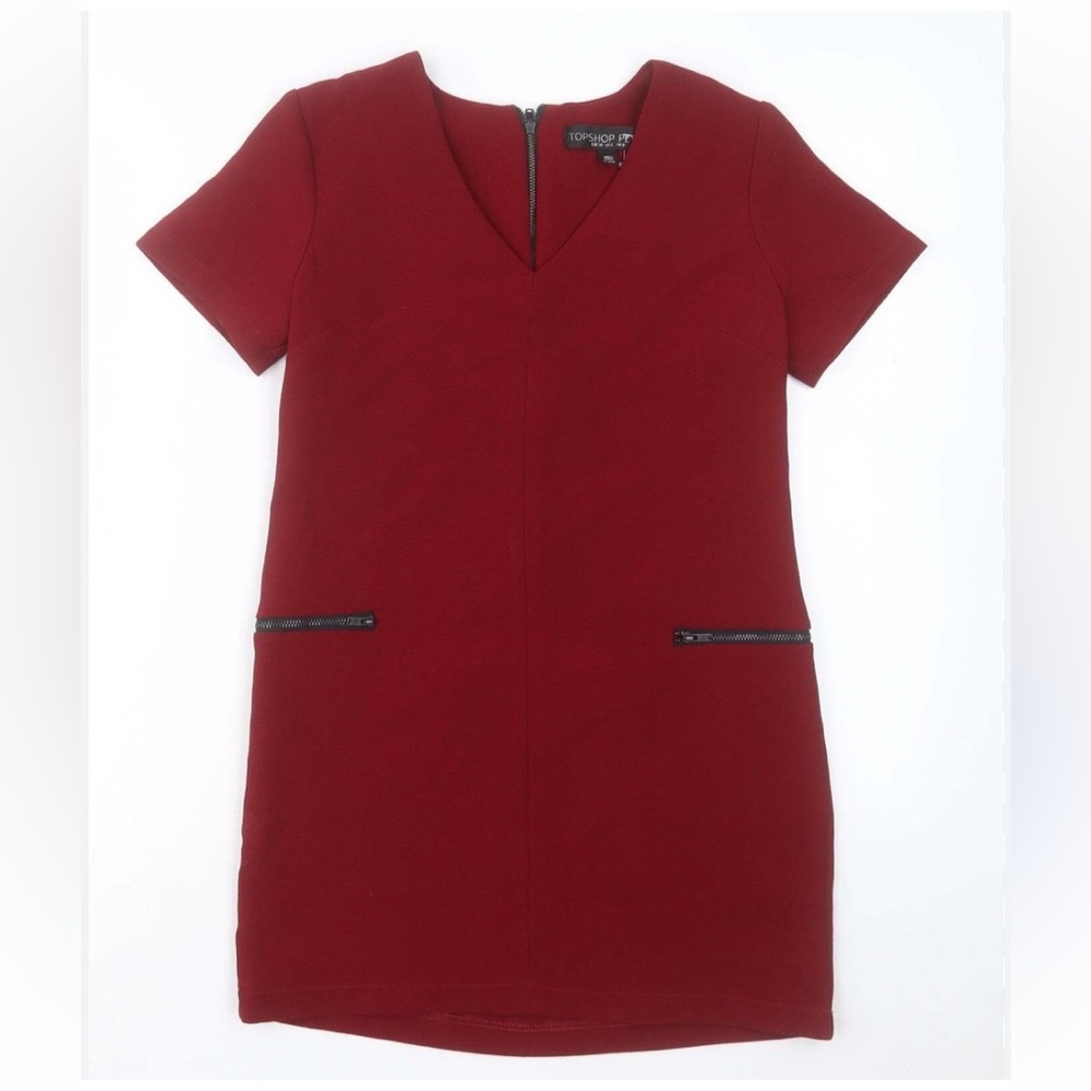TOPSHOP Crepe Shift Loose Fit Dress | maroon-red | 6